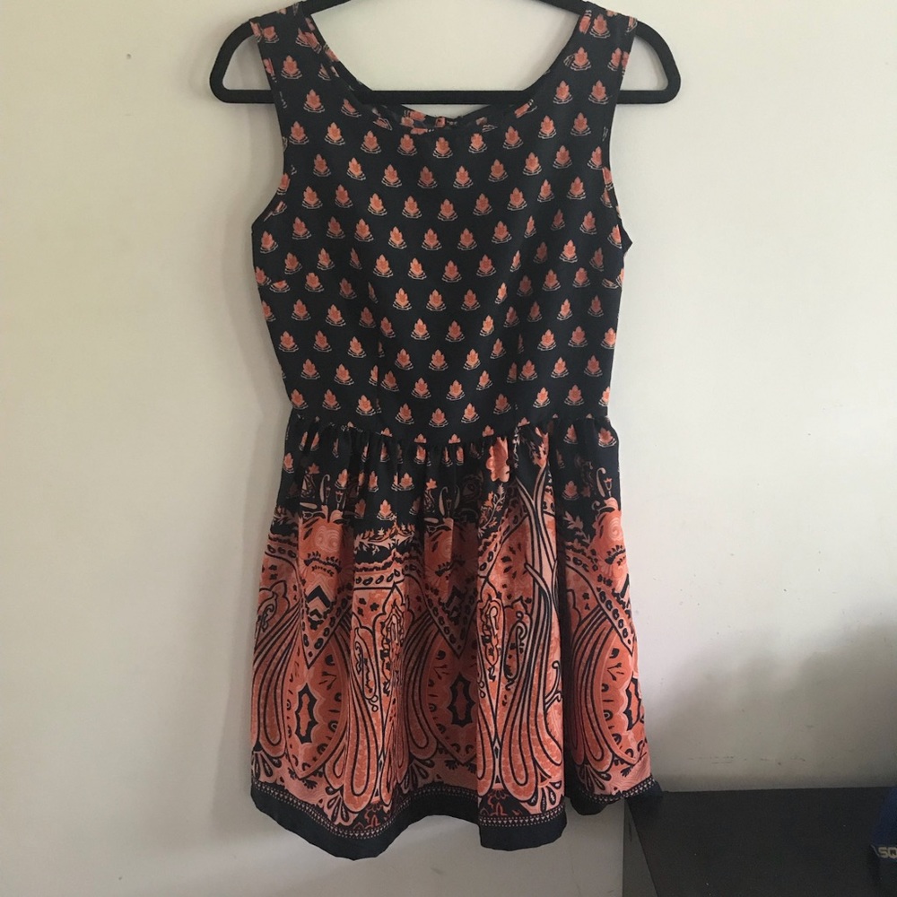 🍂🍁Fall Formal🍁🍂Paisley navy and orange dress
